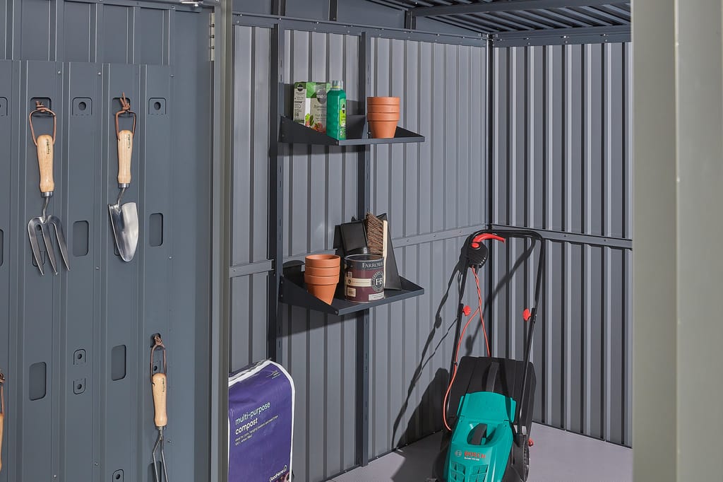 Hex metal storage sheds from the Greenhouse People.