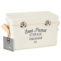 Leather Handled Seed Packet Storage Tin - Stone