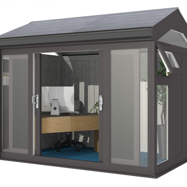 Nordic Greenwich Pavilion 3m x 2.1m Black.

The Greenwich Pavilion features a side opening vent in each end of the building, a fully glazed front, transom windows in each end and a slate effect tiled roof.
 