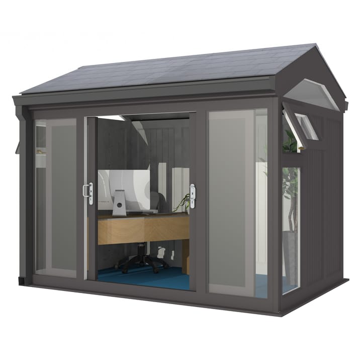 Nordic Greenwich Pavilion 3m x 2.1m Black.

The Greenwich Pavilion features a side opening vent in each end of the building, a fully glazed front, transom windows in each end and a slate effect tiled roof.
 