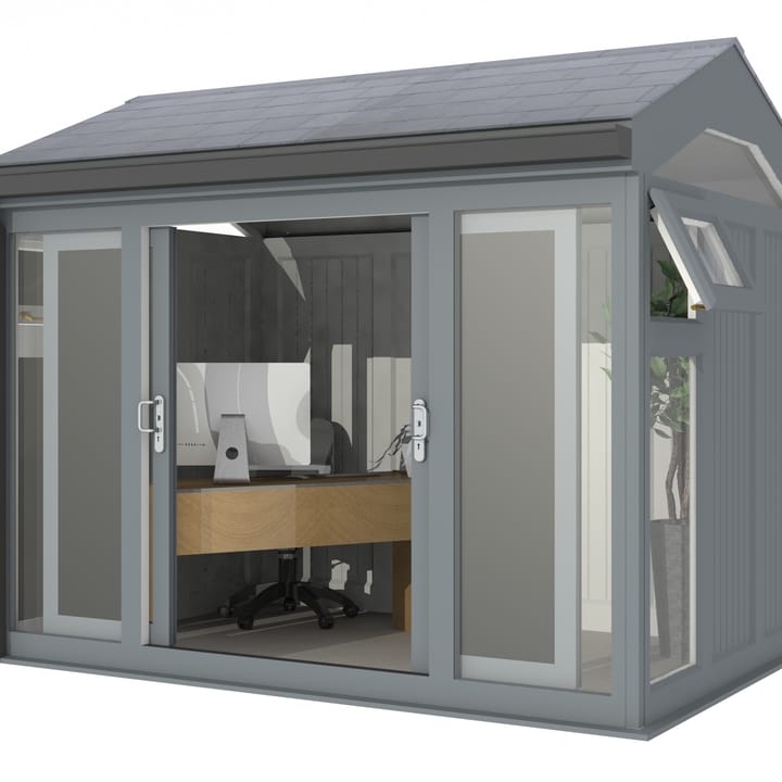 Nordic Greenwich Pavilion 3m x 2.1m Grey.

The Greenwich Pavilion features a side opening vent in each end of the building, a fully glazed front, transom windows in each end and a slate effect tiled roof.