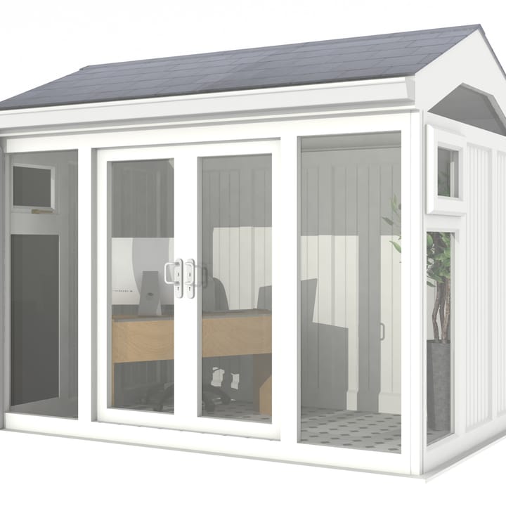 Nordic Greenwich Pavilion 3m x 2.1m White.

The Greenwich Pavilion features a side opening vent in each end of the building, a fully glazed front, transom windows in each end and a slate effect tiled roof.