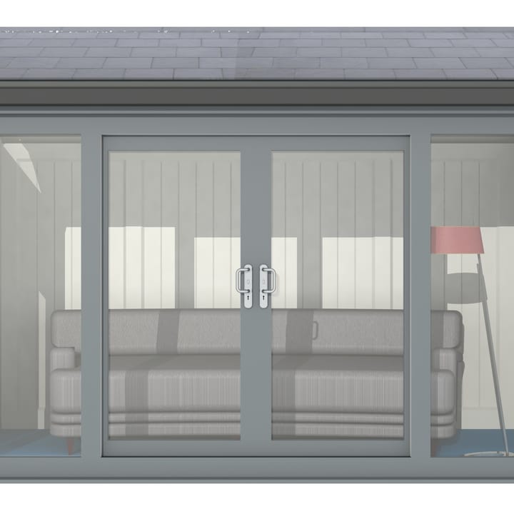 Nordic Greenwich Pavilion 3.6m x 2.1m Grey.

The Greenwich Pavilion features a side opening vent in each end of the building, a fully glazed front, transom windows in each end and a slate effect tiled roof.