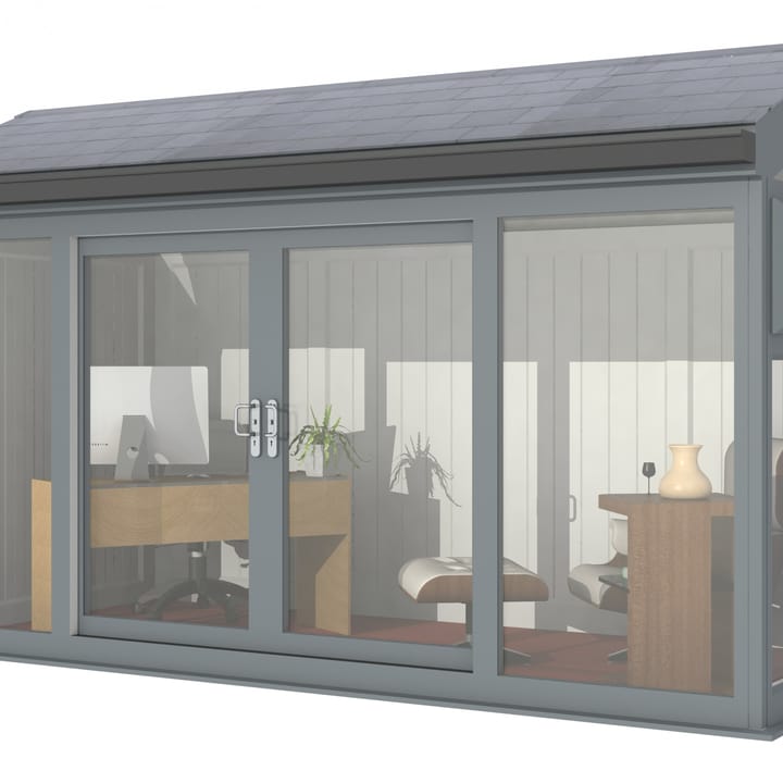 Nordic Greenwich Pavilion 4.2m x 2.1m Grey.

The Greenwich Pavilion features a side opening vent in each end of the building, a fully glazed front, transom windows in each end and a slate effect tiled roof.