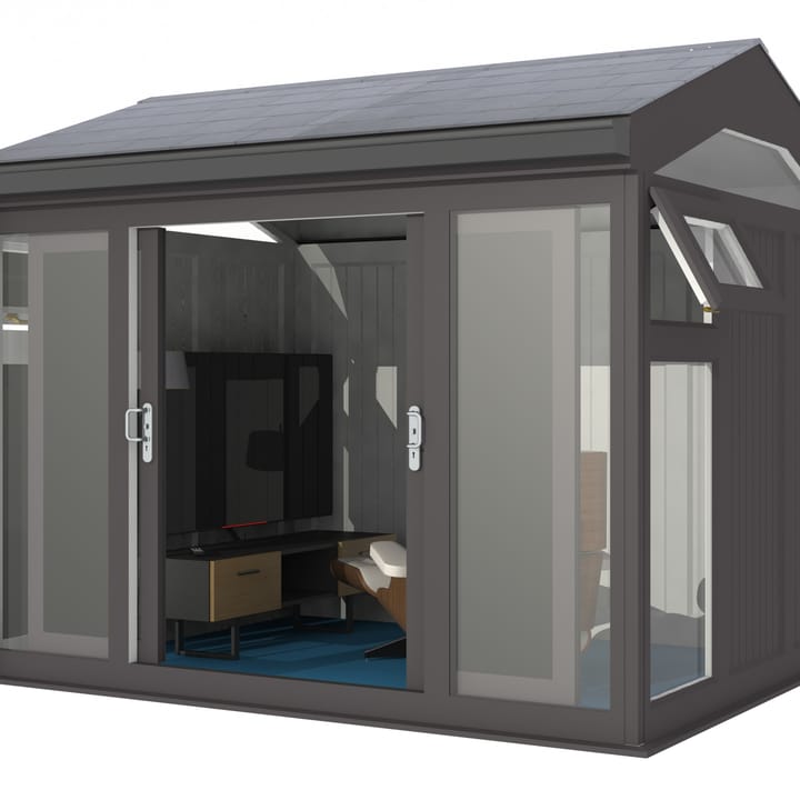 Nordic Greenwich Pavilion 3m x 2.4m Black.

The Greenwich Pavilion features a side opening vent in each end of the building, a fully glazed front, transom windows in each end and a slate effect tiled roof.
 