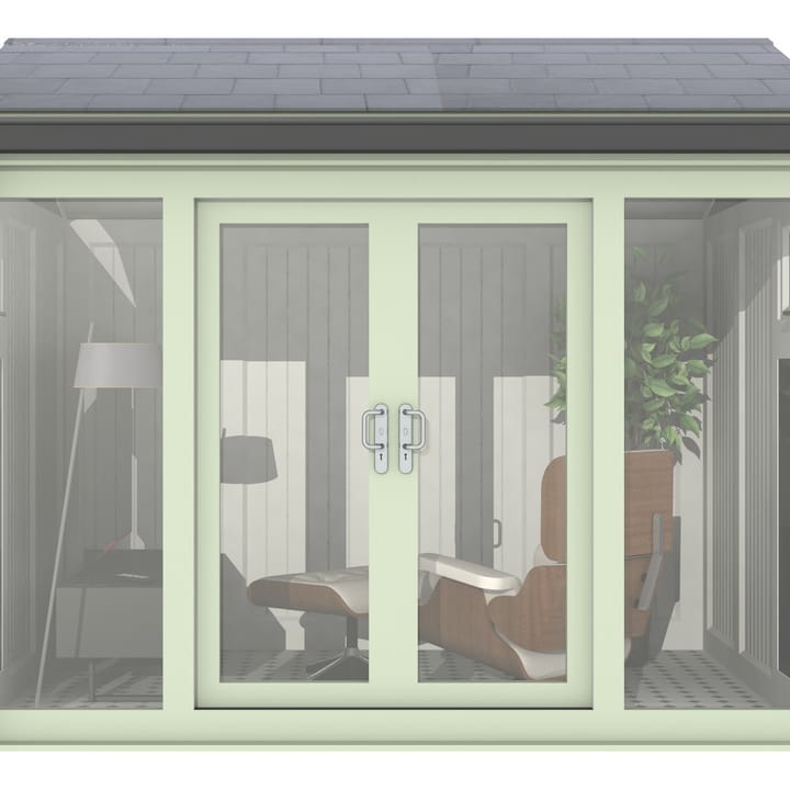 Nordic Greenwich Pavilion Ultimate Package 3m x 2.4m Chartwell Green.

The Greenwich Pavilion features a side opening vent in each end of the building, a fully glazed front, transom windows in each end and a slate effect tiled roof.