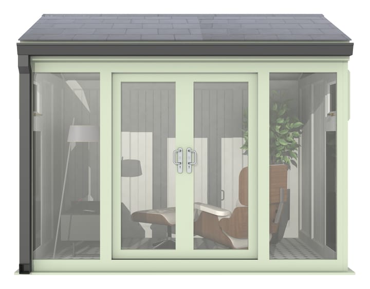 Nordic Greenwich Pavilion 3m x 2.4m Chartwell Green.

The Greenwich Pavilion features a side opening vent in each end of the building, a fully glazed front, transom windows in each end and a slate effect tiled roof.