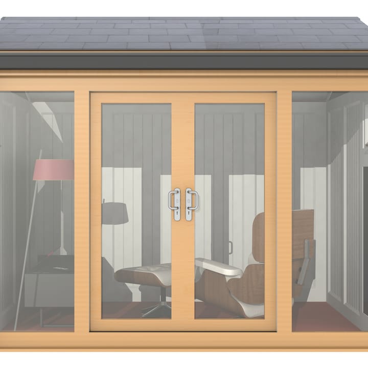Nordic Greenwich Pavilion Ultimate Package 3m x 2.4m Irish Oak.

The Greenwich Pavilion features a side opening vent in each end of the building, a fully glazed front, transom windows in each end and a slate effect tiled roof.