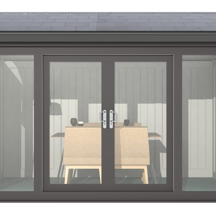 Nordic Greenwich Pavilion Ultimate Package 3.6m x 2.4m Black.

The Greenwich Pavilion features a side opening vent in each end of the building, a fully glazed front, transom windows in each end and a slate effect tiled roof.
 