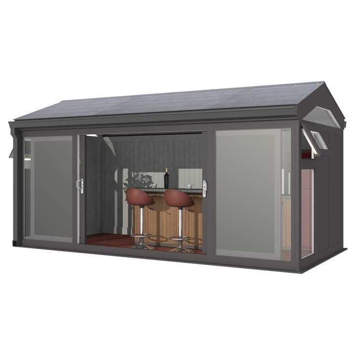 Nordic Greenwich Pavilion Ultimate Package 4.8m x 2.4m Black.

The Greenwich Pavilion features a side opening vent in each end of the building, a fully glazed front, transom windows in each end and a slate effect tiled roof.
 