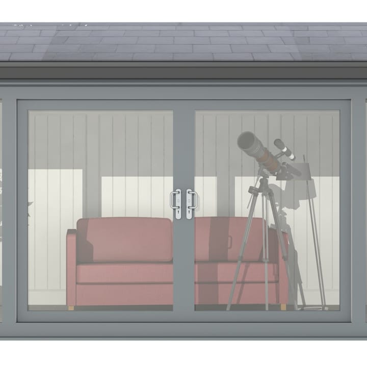 Nordic Greenwich Pavilion Ultimate Package 5.4m x 2.4m Grey.

The Greenwich Pavilion features a side opening vent in each end of the building, a fully glazed front, transom windows in each end and a slate effect tiled roof.