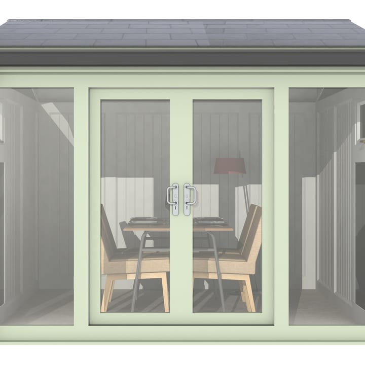 Nordic Greenwich Pavilion 3m x 3m Chartwell Green.

The Greenwich Pavilion features a side opening vent in each end of the building, a fully glazed front, transom windows in each end and a slate effect tiled roof.