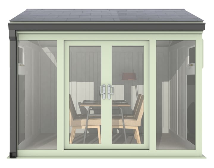 Nordic Greenwich Pavilion 3m x 3m Chartwell Green.

The Greenwich Pavilion features a side opening vent in each end of the building, a fully glazed front, transom windows in each end and a slate effect tiled roof.