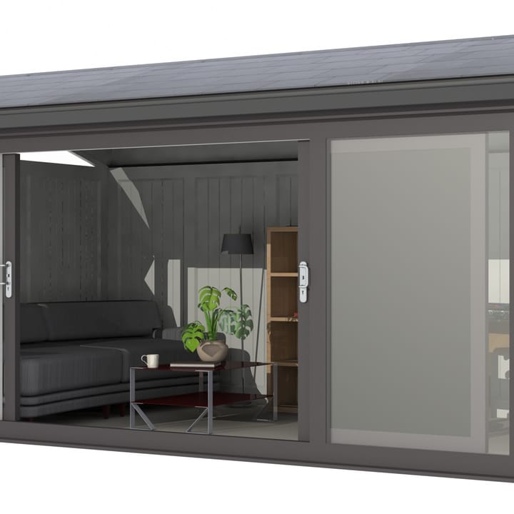 Nordic Greenwich Pavilion 4.8m x 3m Black.

The Greenwich Pavilion features a side opening vent in each end of the building, a fully glazed front, transom windows in each end and a slate effect tiled roof.
 