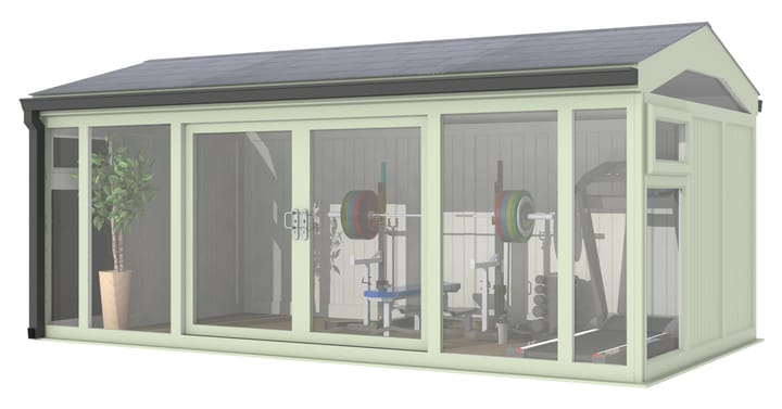 Nordic Greenwich Pavilion 5.4m x 3m Chartwell Green.

The Greenwich Pavilion features a side opening vent in each end of the building, a fully glazed front, transom windows in each end and a slate effect tiled roof.