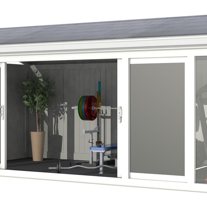 Nordic Greenwich Pavilion 5.4m x 3m White.

The Greenwich Pavilion features a side opening vent in each end of the building, a fully glazed front, transom windows in each end and a slate effect tiled roof.