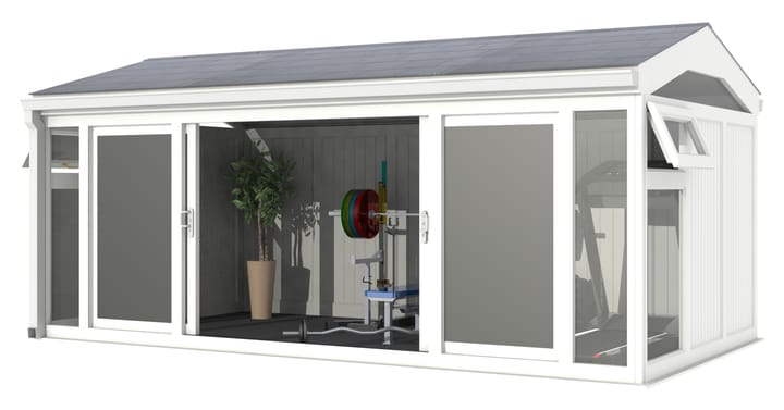 Nordic Greenwich Pavilion 5.4m x 3m White.

The Greenwich Pavilion features a side opening vent in each end of the building, a fully glazed front, transom windows in each end and a slate effect tiled roof.