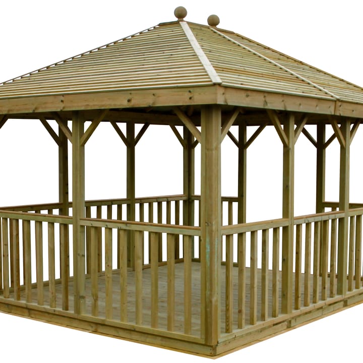 This 12ft x 10ft Hanbury open summerhouse, has  the hipped roof option. One other point to note with this Hanbury, is that the entrance has been positioned on the side (10ft depth), rather than the front (12ft width).