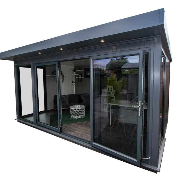 This 16ft x 10ft Hanley Plus has the flat roof option, for a contemporary look. The painted external finish and painted mdf lining are standard features with the Hanley Plus garden office. Optional laminate flooring has also been added.