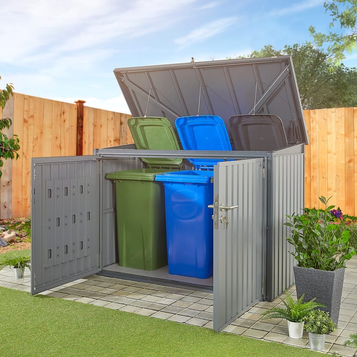 The Bromley storage shed is available in two colours; Sage Green and as pictured - Anthracite. As you can see here, the Bromley is ideal for storage of your wheelie bins.