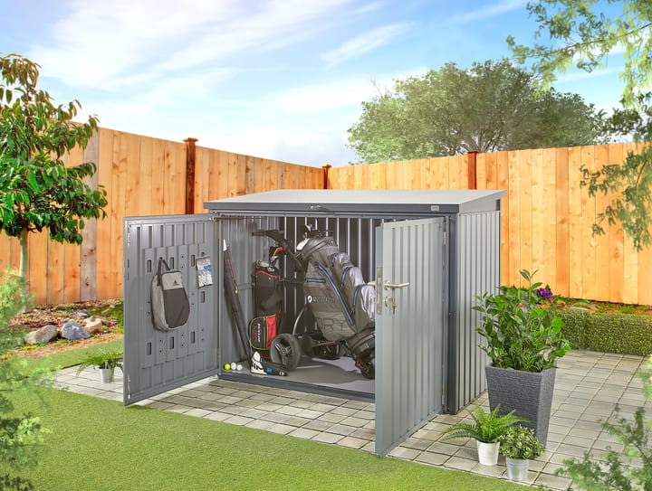 The Bromley storage shed is available in two colours; Sage Green and as pictured - Anthracite. The Bromley is ideal for storing garden and sports equipment.
