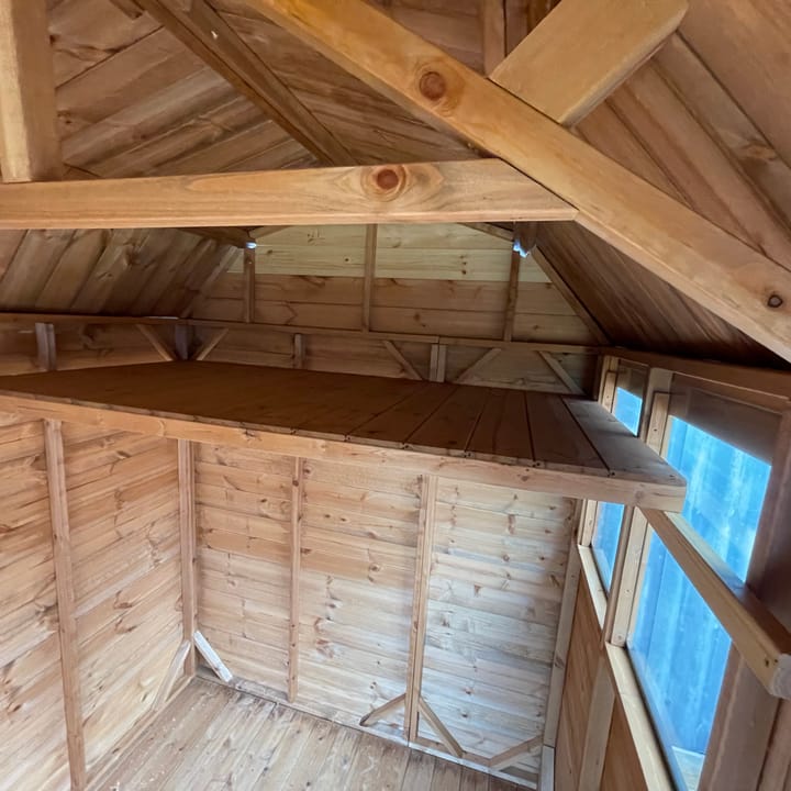  An 888mm deep parcel shelf is included with all Shedfast Dutch Barn sheds. This maximises the storage space, by being able to store items on and below the shelf.