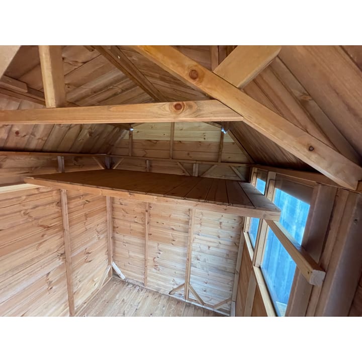  An 888mm deep parcel shelf is included with all Shedfast Dutch Barn sheds. This maximises the storage space, by being able to store items on and below the shelf.