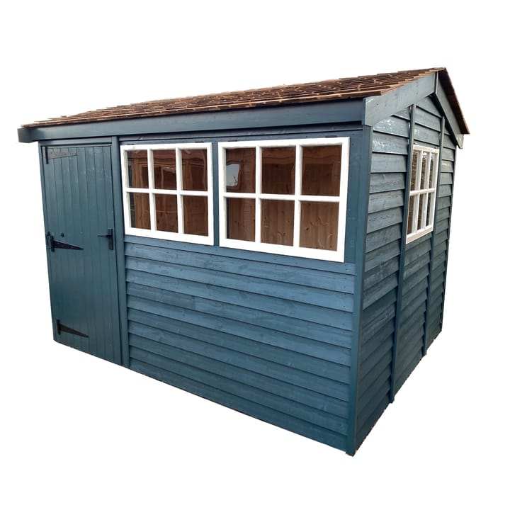 This 10ft x 8ft Heavy Duty Pavilion Apex is constructed in Heavy Duty Barnstyle cladding. There are a number of optional upgrades pictured including; 'Green Black' painted finish, cedar shingle roof, tongue & groove lining and insulation and Georgian windows upgrade.