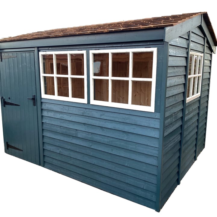 This 10ft x 8ft Heavy Duty Pavilion Apex is constructed in Heavy Duty Barnstyle cladding. There are a number of optional upgrades pictured including; 'Green Black' painted finish, cedar shingle roof, tongue & groove lining and insulation and Georgian windows upgrade.