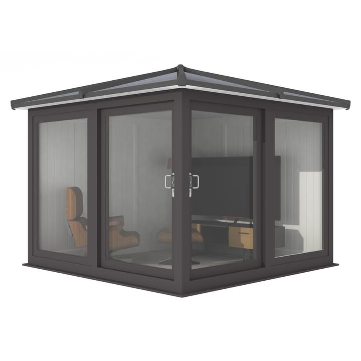 Nordic Madison Corner Hipped 2.7m x 2.7m Ultimate Package in Black. 

The ultimate package includes a tile effect roof, vinyl flooring and a concrete base installed by a dedicated team of experts.