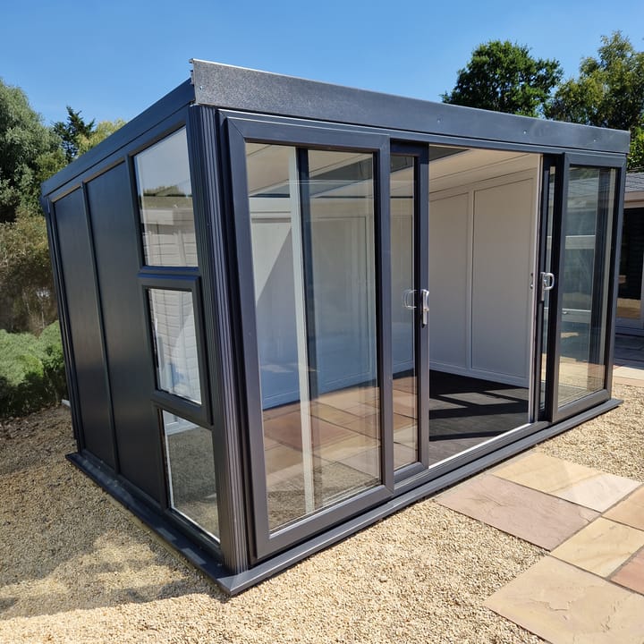 Nordic Manhattan Pent 4.2m x 2.4m in Grey.
If you want uninterrupted views of your garden, then the Manhattan Pent may well be the ideal garden room for you. The fully glazed front of the building allows plenty of natural light without obscuring the view.