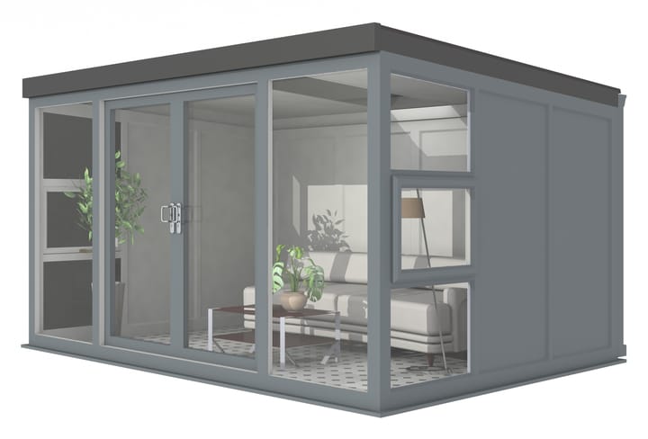 The Nordic Manhattan Pent Ultimate Package features glass to ground glazing across the front of the building and one glass to ground window in each end. Additional windows are optional.

*The Ultimate Package includes a tile effect roof, vinyl flooring and a concrete base.
