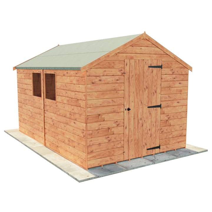 This 8ft x 12ft Bewdley Apex is constructed in Redwood.