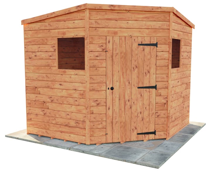 This 8ft x 8ft Bewdley Corner is constructed in Redwood. Two opening windows are included as standard with The Bewdley Corner Shed. 