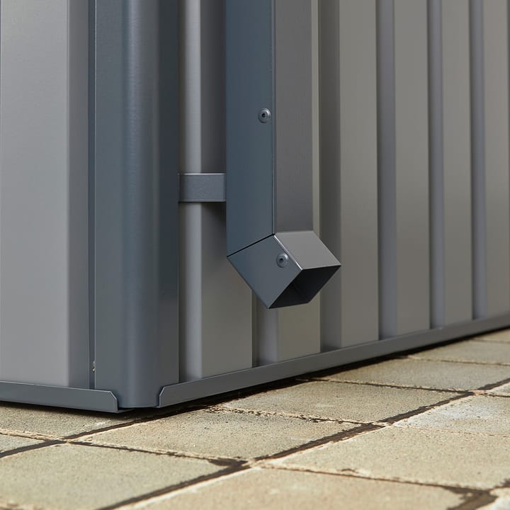 Integral gutters are included with all Hixon sheds. You can also add the optional down pipe kit to divert rainwater away from your shed.