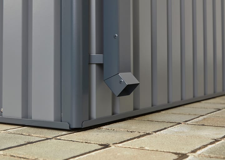 Integral gutters are included with all Hixon sheds. You can also add the optional down pipe kit to divert rainwater away from your shed.